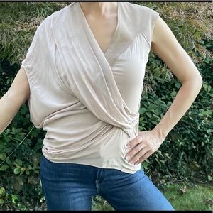 SOLD, HELMUT LANG cute top with leather & silk (needs ironing)